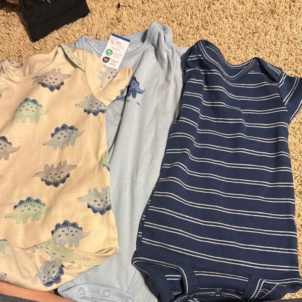 Set of Three Baby Onesies in Blue and Cream
